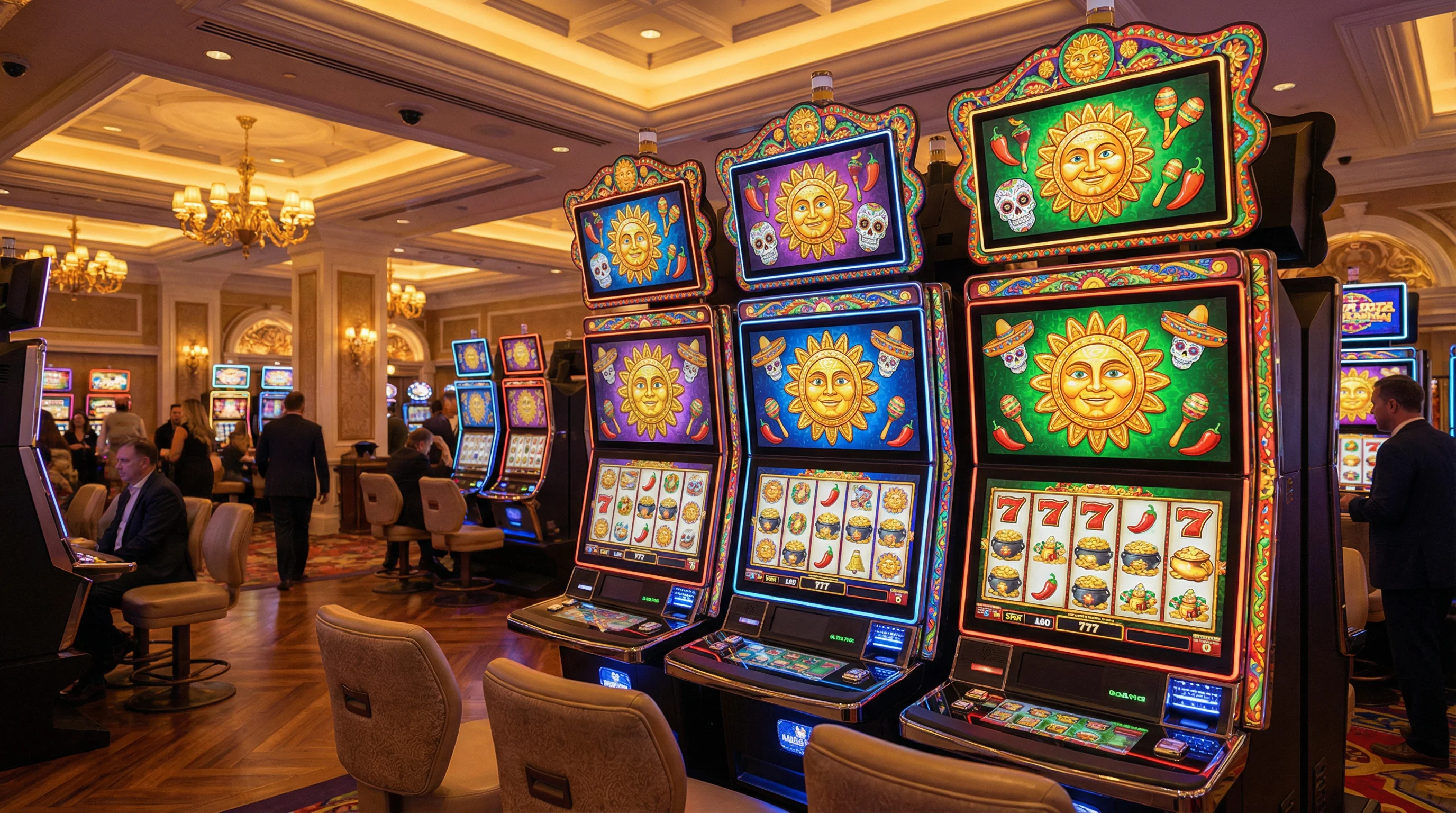 Sala de tragamonedas con máquinas de temática mexicana en Winpotcasino